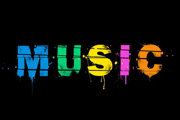 The word music written in multicolored colors