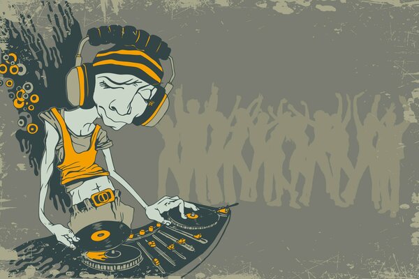 DJ миксит треки на дискотеке