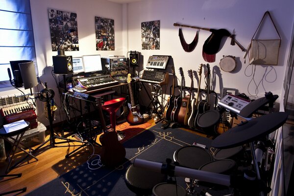 Studio room with musical instruments