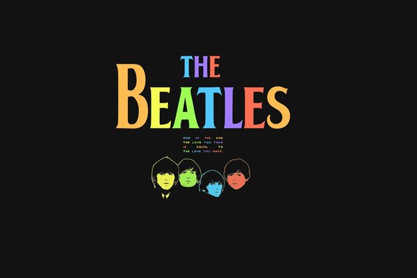 The beatles разноцветное название на черном фоне