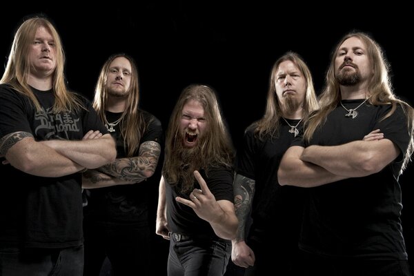 Amon amarth group close-up photo on black background