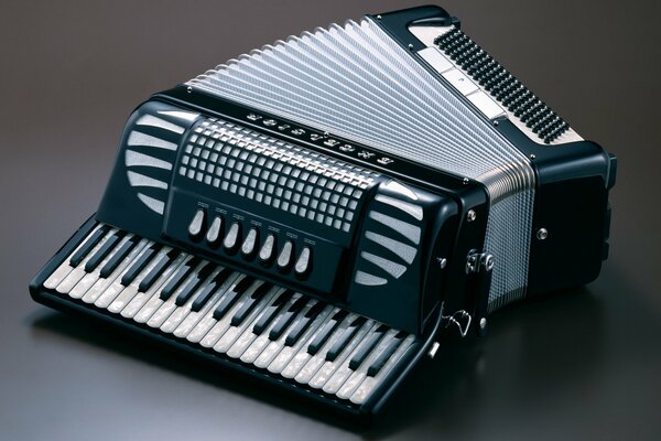 A beautiful accordion is lying on the floor