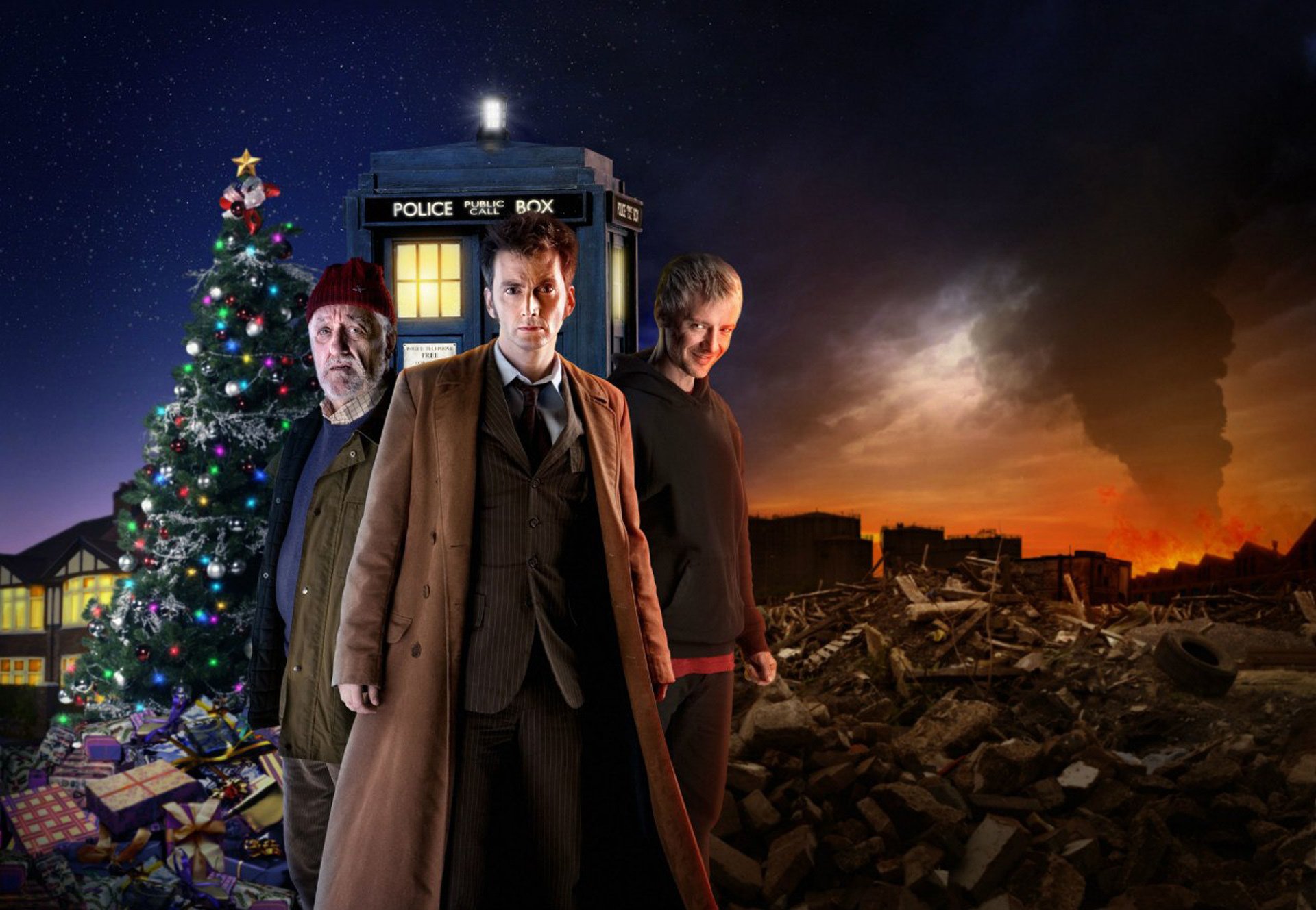 doctor who david tennant dziesiąty doktor simm john simm budka policyjna tardis choinka wysypisko śmieci