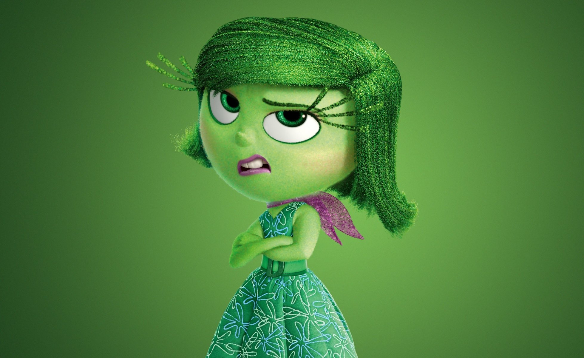 inside out ekel fünf emotionen abenteuer pixar animation studios walt disney studios videoframes 2015 grün chibi mädchen kleid schal gesicht hana blumen