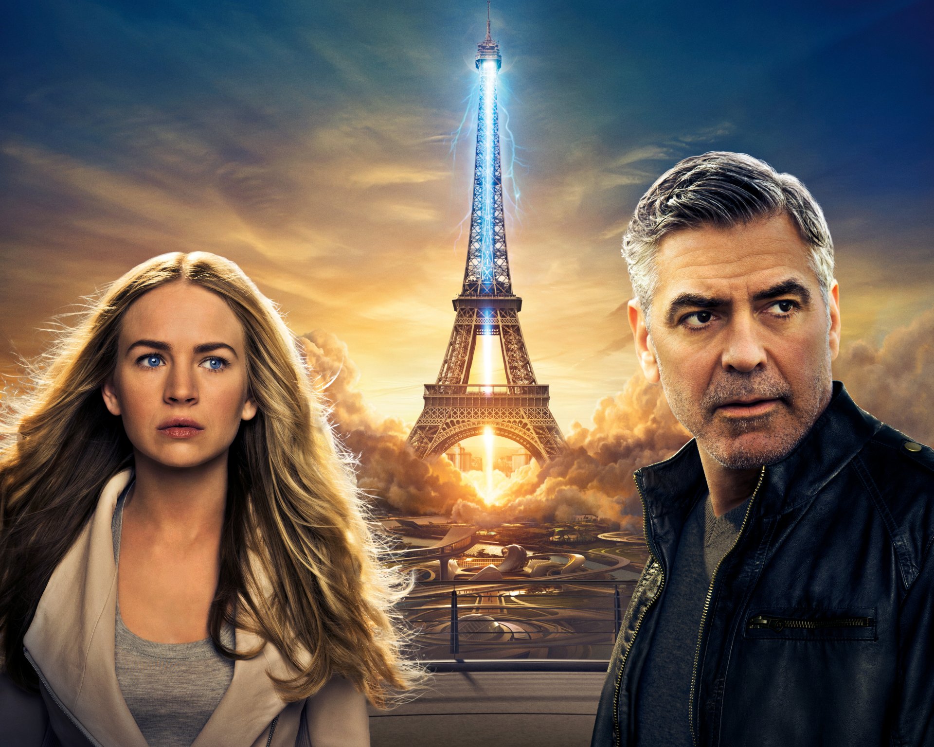 tomorrowland jutro ziemia film film 2015 rok britt robertson casey newton george clooney szczery walker walt disney pictures sci-fi fantasy casey newton i frank walker blond włosy niebieski oczy młody dziewczyna stary człowiek pszenica z