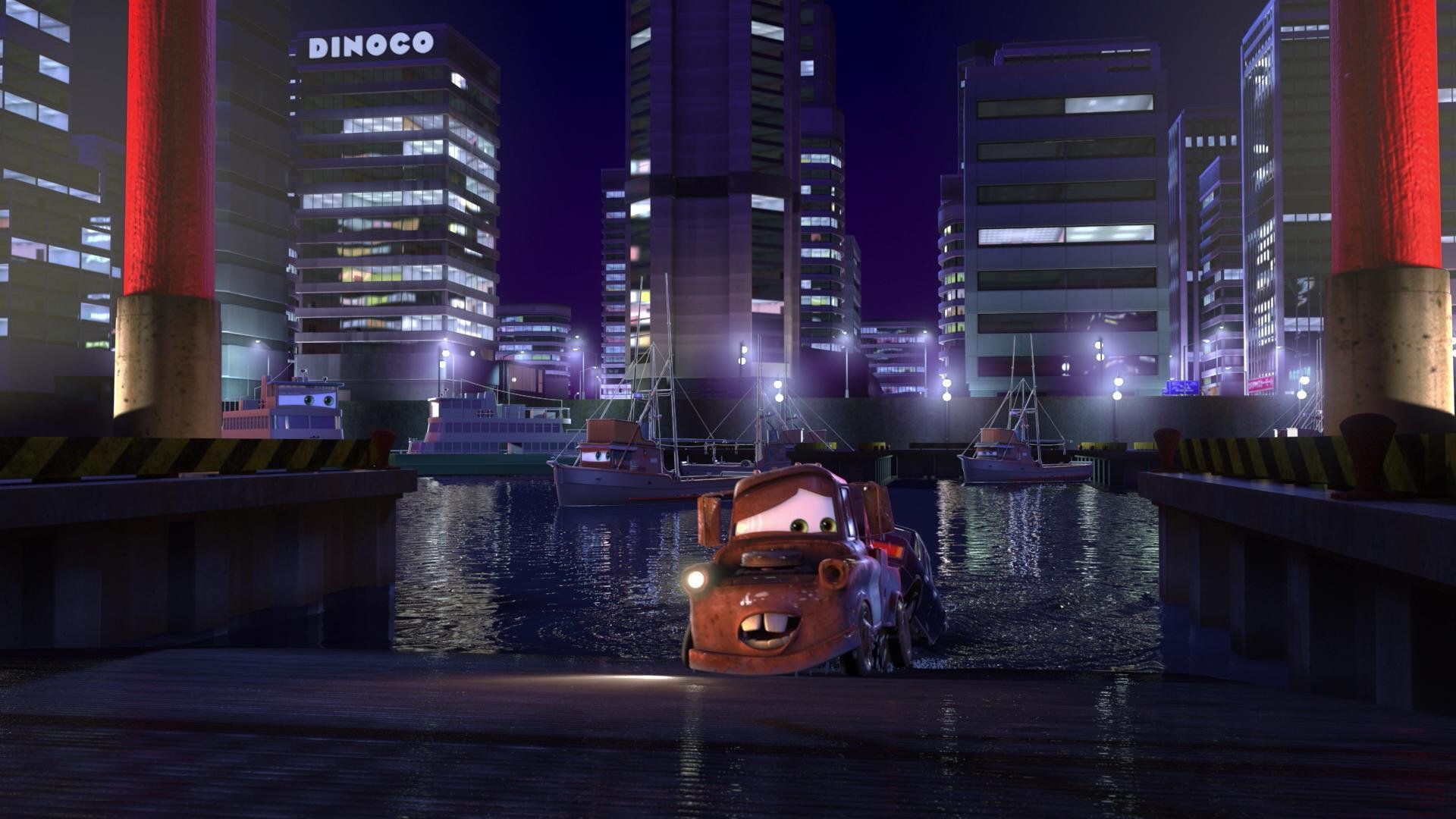 cars mater s tall tale walt disney pixar animated film racing sport world grand prix multachki cars toons tv series cartoon maitre tokyo town lights buildings sports race machinery truck