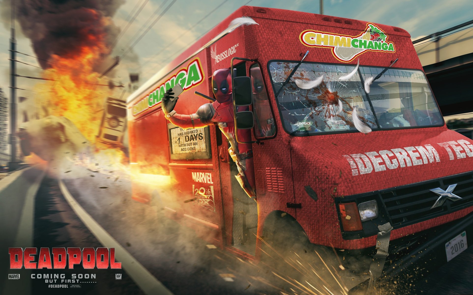 deadpool van explosion straße comics fan art