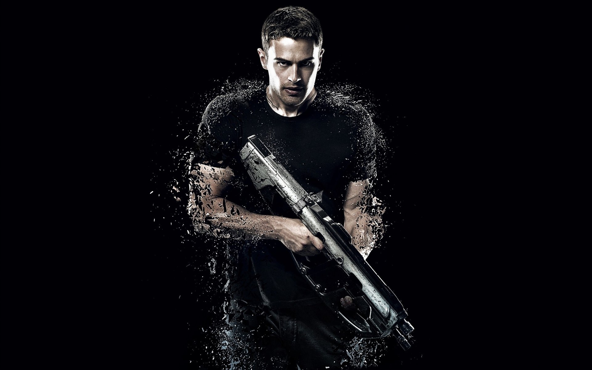 divergent row action movie theo james four divergent 2 actor weapon pistol present movie movie shotgun soldier muscular 2015