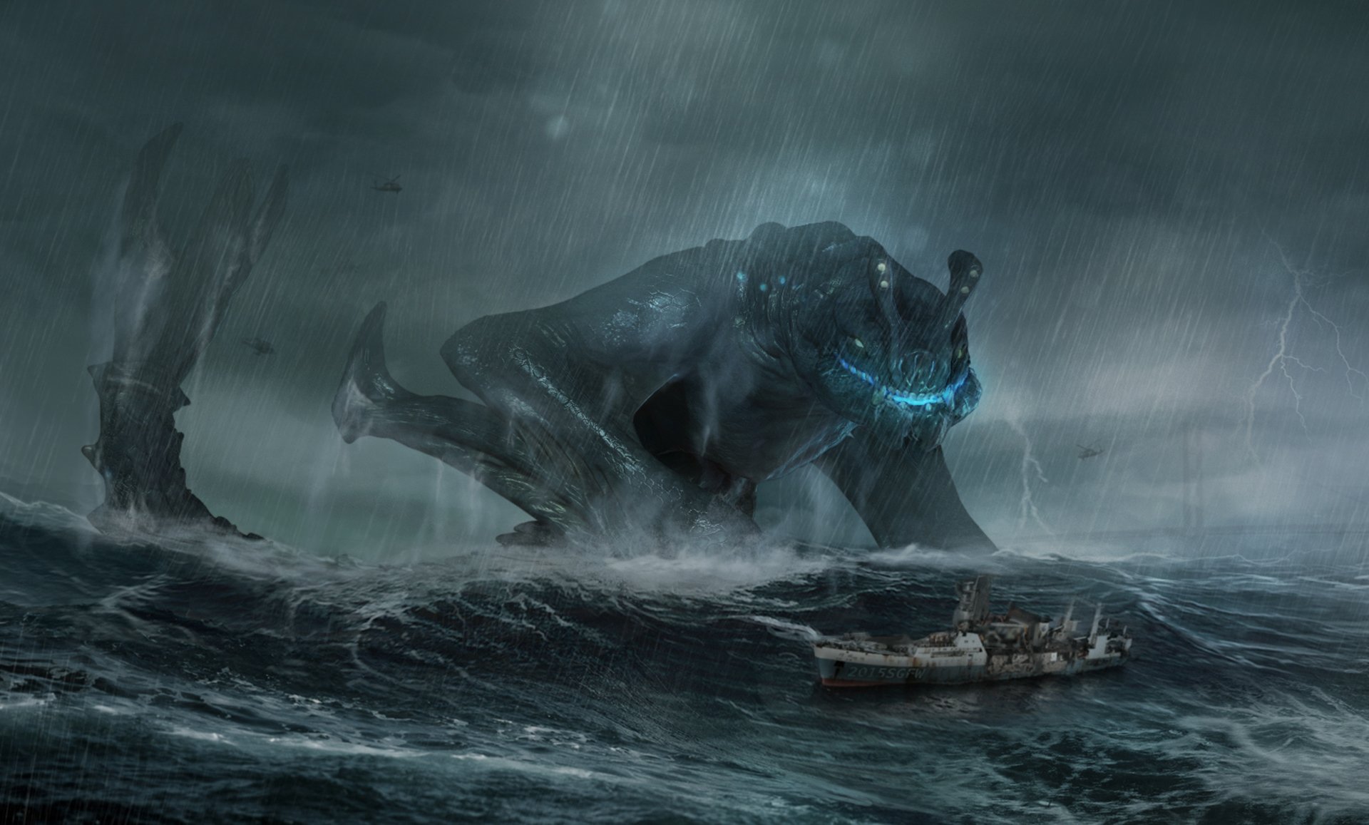 pacific rim kaiju otachi sea storm storm rain thunderstorm monster giant ship wave