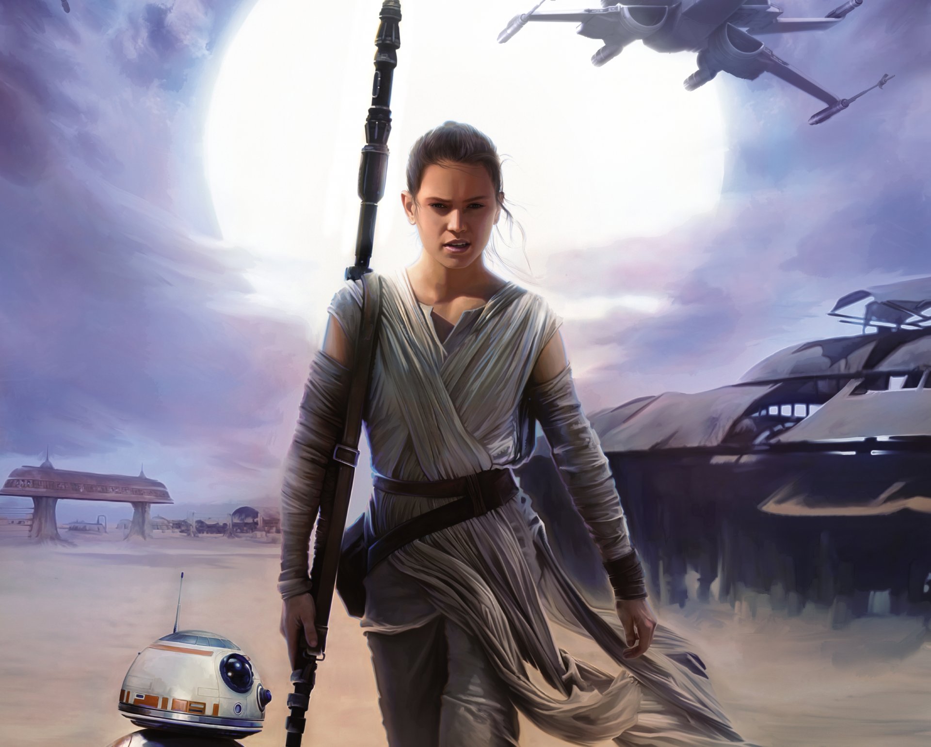 exclusif star wars: episode vii - le réveil de la force star wars star wars episode vii episode 7 désigner le réveil de la force film film 2015 année daisy ridley rey peintures de walt disney mauvais robot aventure fantastique science-fiction rey armes