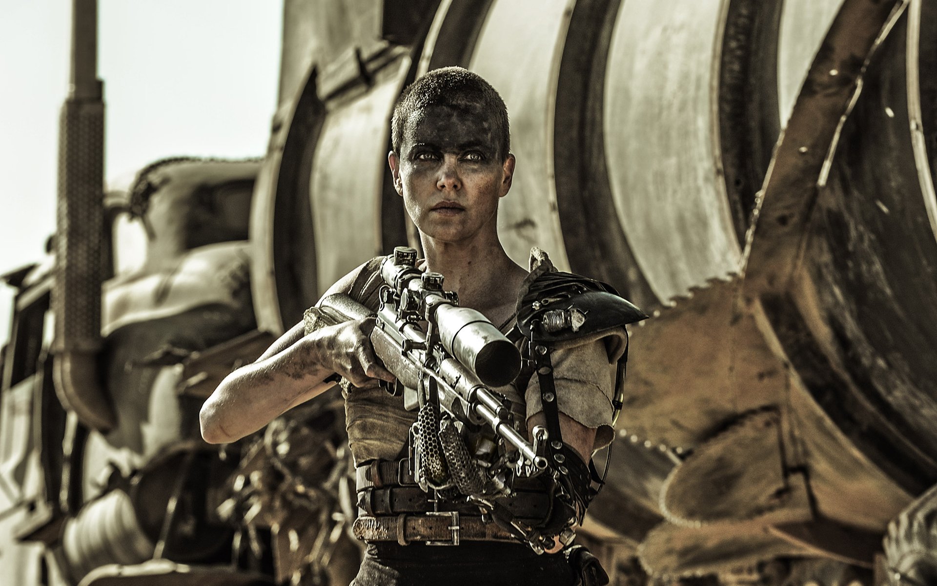 charlize theron emperor furiosa rifle weapon sniper truck frame mad max: fury road mad max : fury road