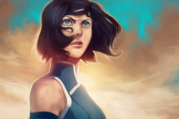 Avatar de korra regardant au loin le visage du dessin animé la légende de korra