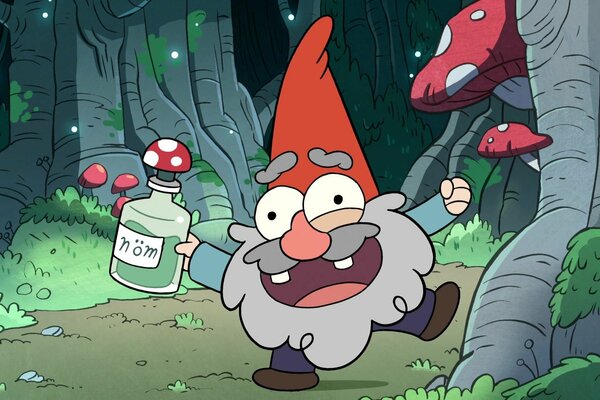 Gnomo di Gravity Falls nella foresta