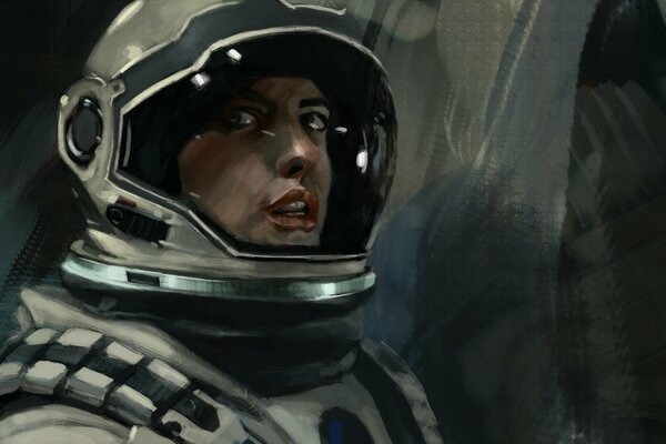 Poster for the movie the heroine Anne Hathaway in an astronaut s spacesuit