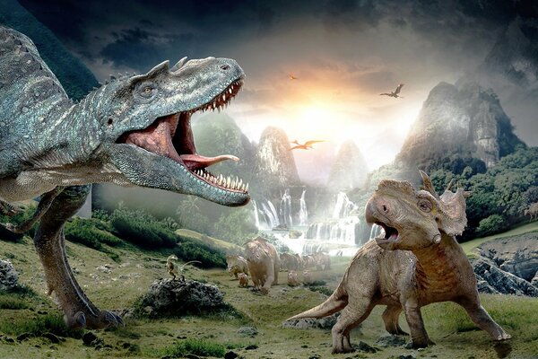 Tyrannosaurus greift den Protoceratops an