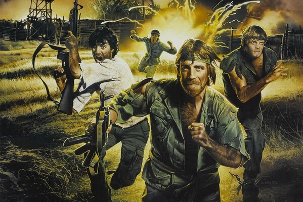 Movie, Chuck Norris, men with guns, fight