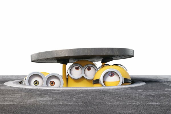 Minions peeking out of the sewers. Cartoon Characters