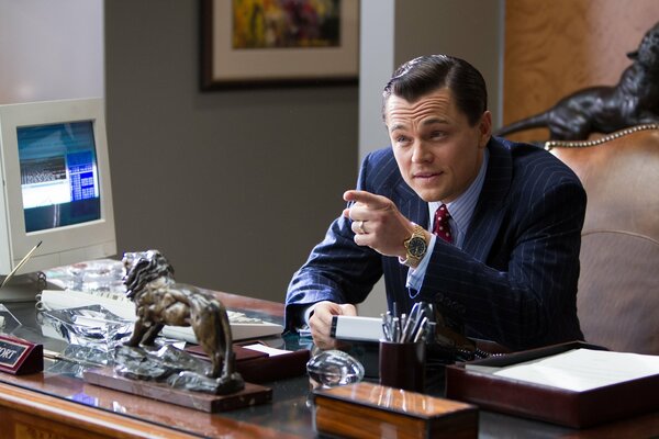 A shot of Leonardo from the film the Wolf of Wall Street