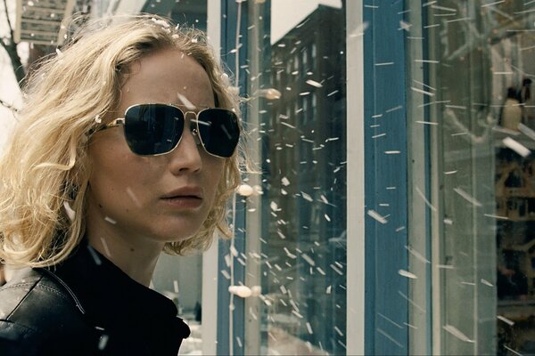 Jennifer Lawrence in glasses frame from the 2015 film
