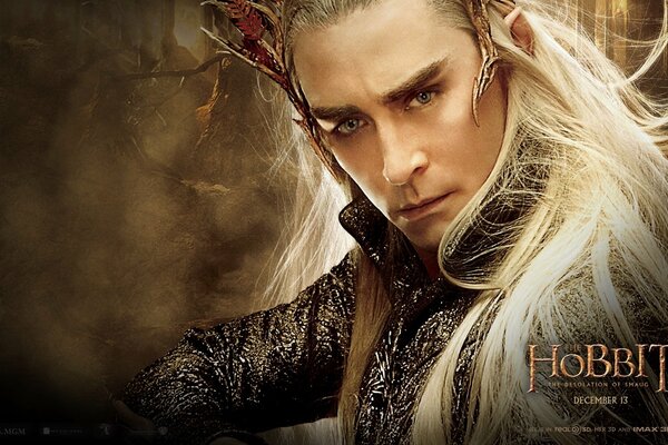 Poster del film Lo Hobbit: Smaug Wasteland con Lee Pace come elfo in primo piano