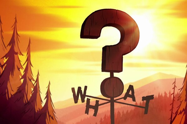 A question mark with the English phrase what in the forest