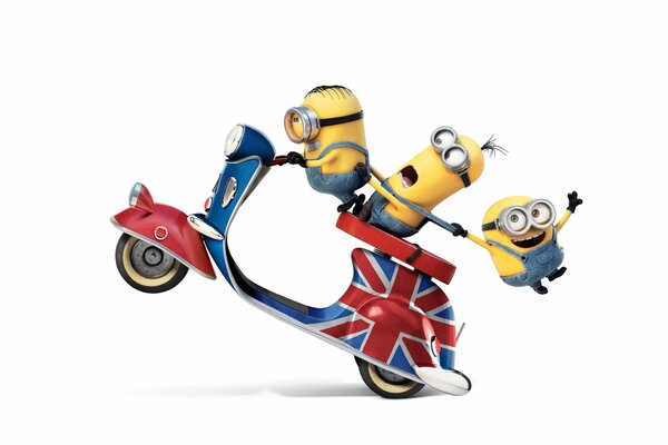 Personnages de dessins animés minions sur scooter