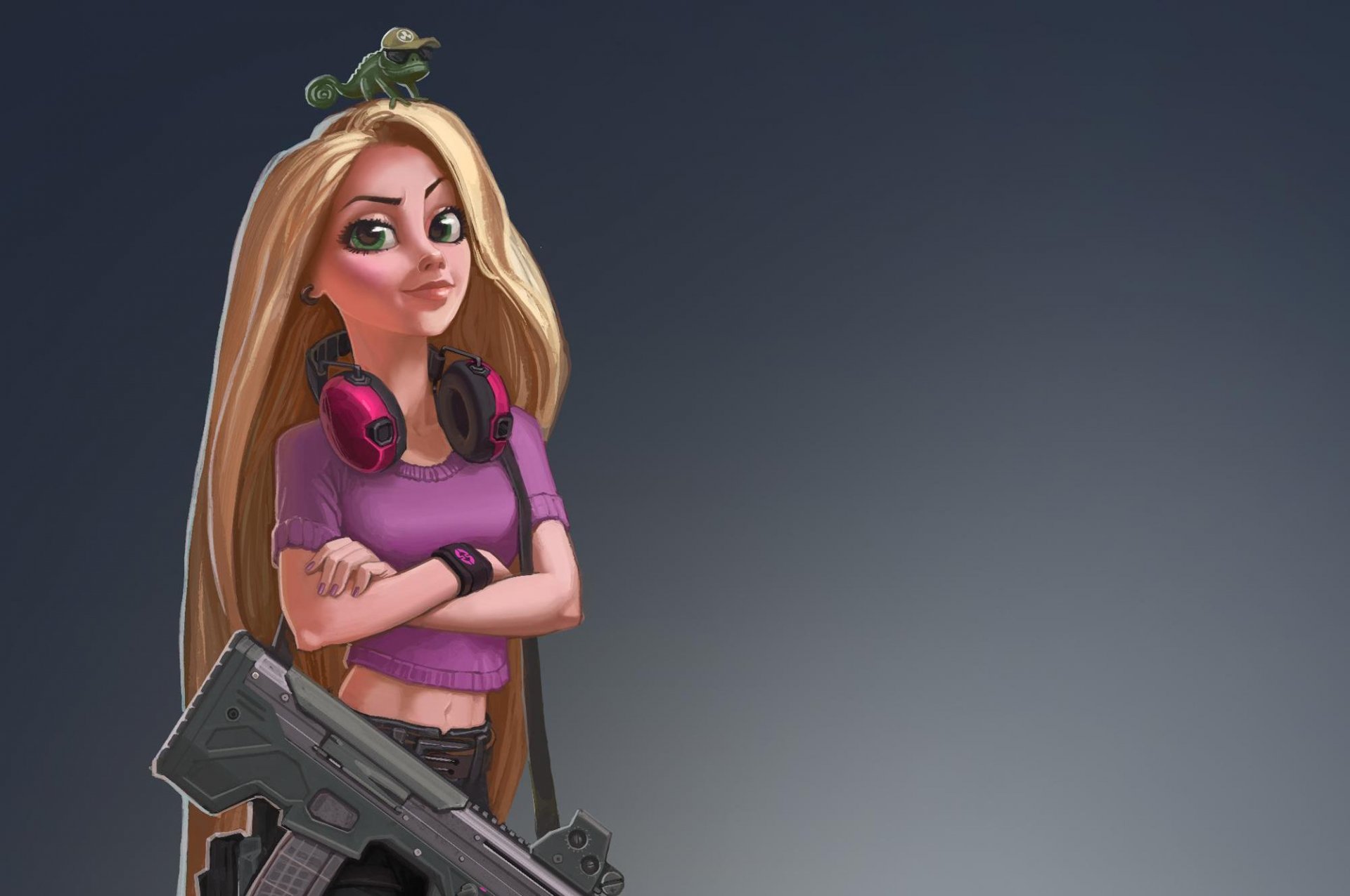 rapunzel disney chica pelo largo mirada armas