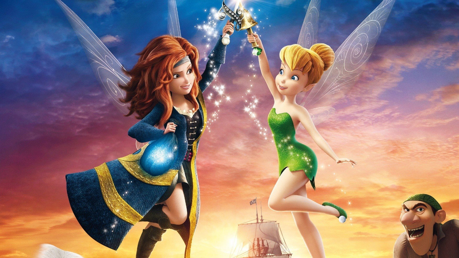 fée pirate disney sarina tinkerbell tinker bell film 2014 animation fées épée pirate poussière de lutin bateau bateau pirate magie ailes capitaine ciel montagne capitaine pirate sac crâne drapeau pirate jolly roger fée disney robe filles bottes