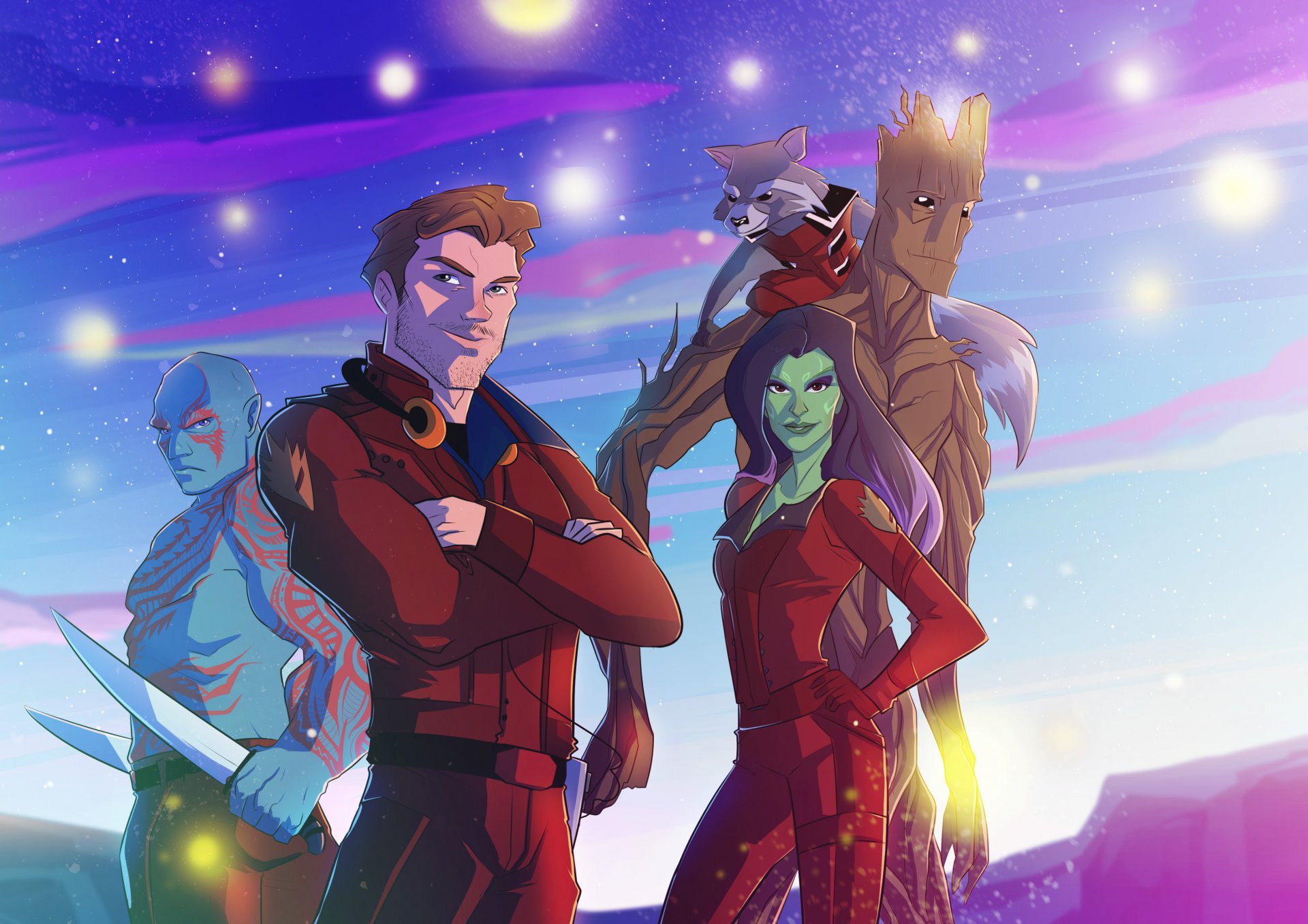 guardians of the galaxy art peter quill star-lord gamora drax groot rocket