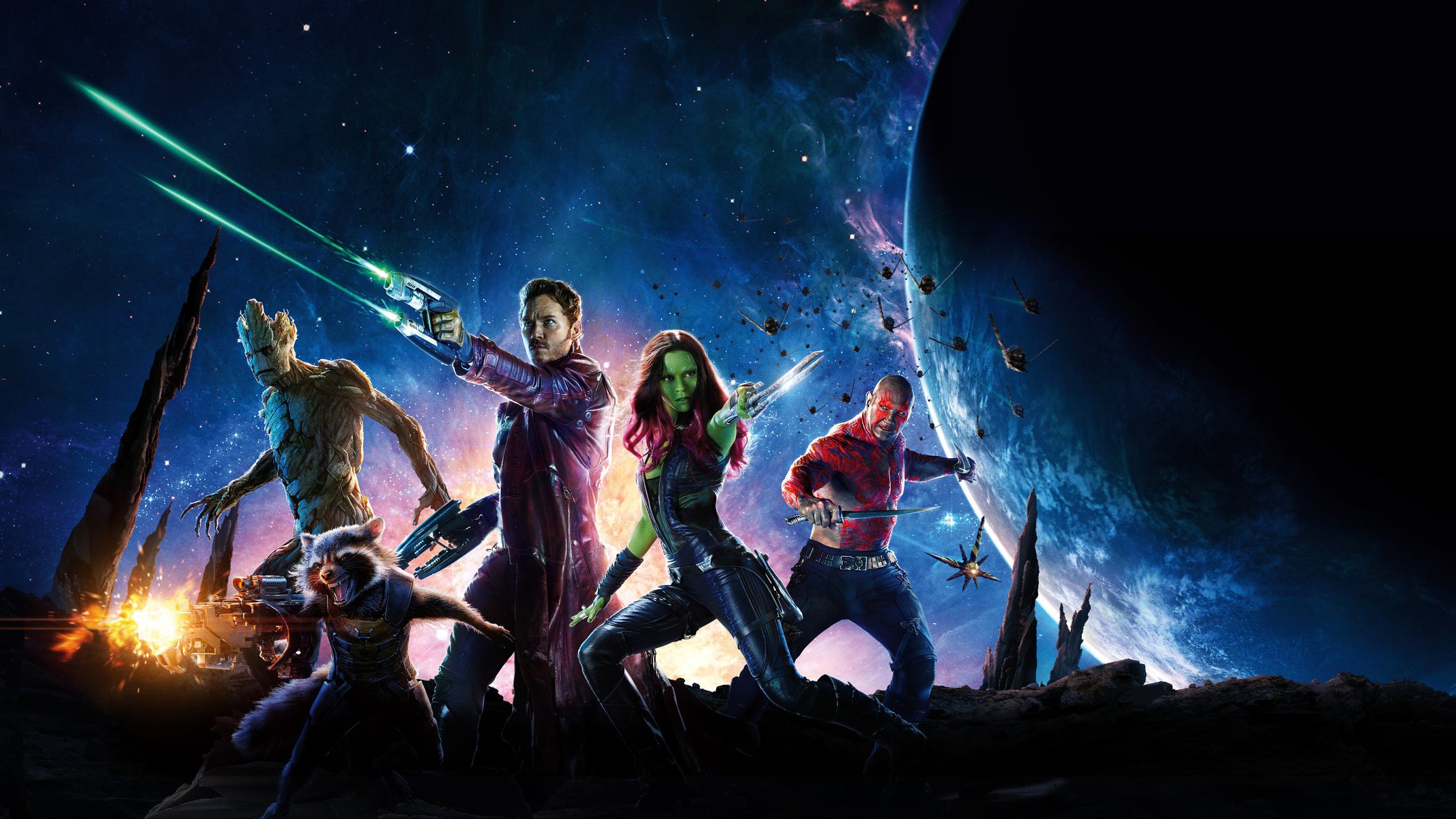 guardianes de la galaxia cómic ficción gamora groot señor estrella cohete brawl chris pratt chris pratt peter quill zoe saldana dave batista batista espacio estrellas planeta armas