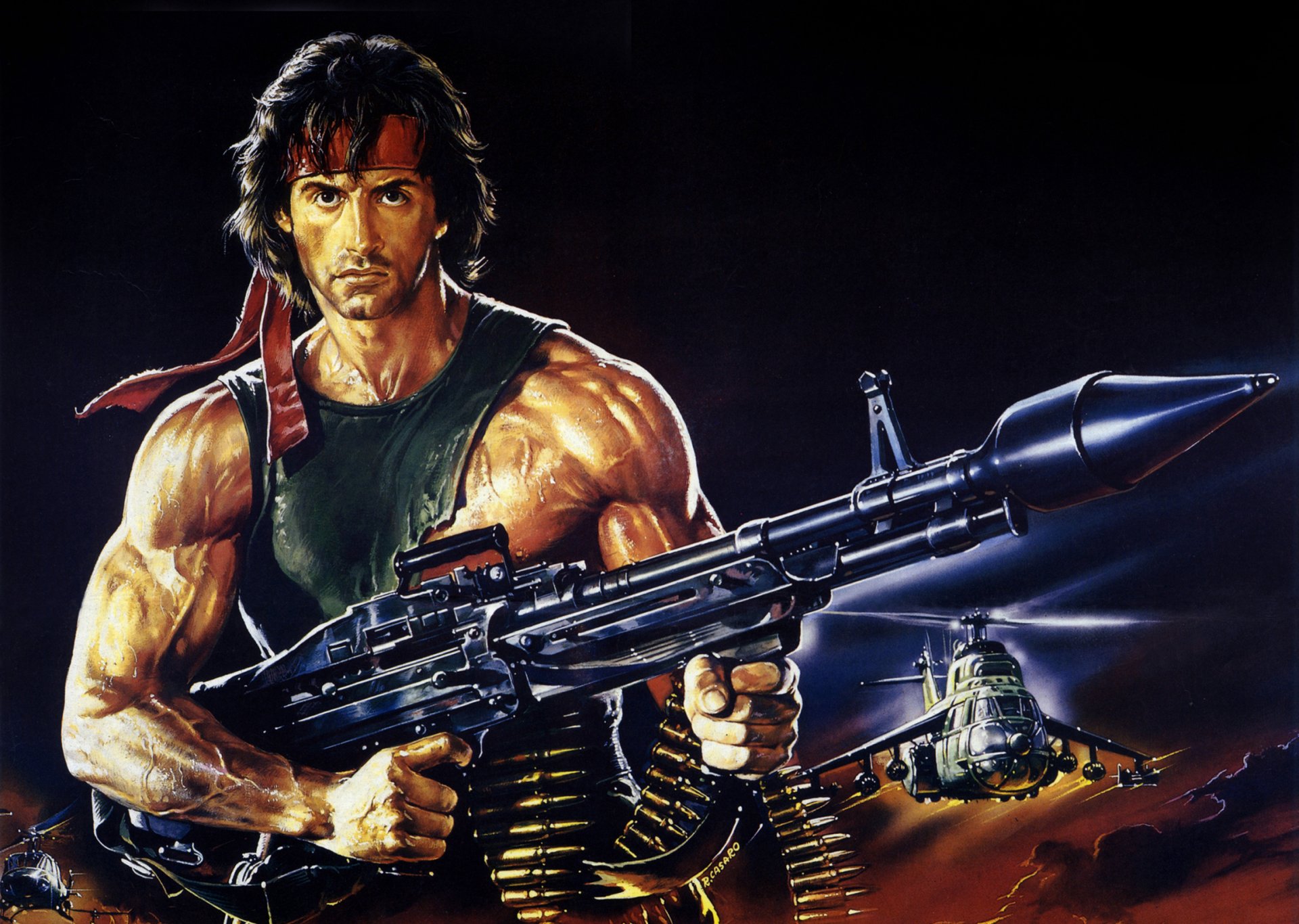 rambo rambo: primo sangue 2 rambo: primo sangue parte ii sylvester stallone poster armi munizioni fascia da braccio elicotteri arte disegno