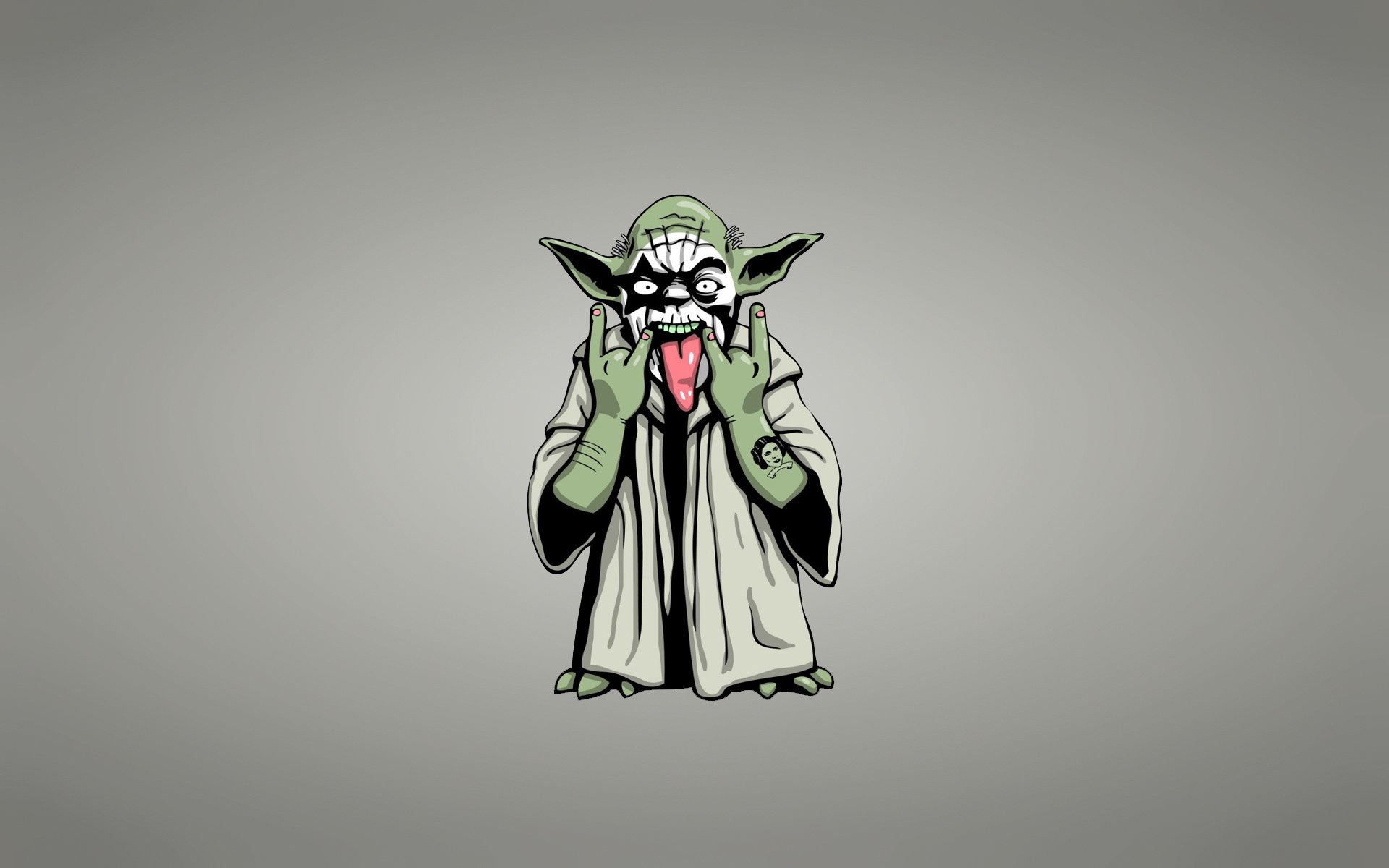 tar wars yoda tattoo joke gray background hard