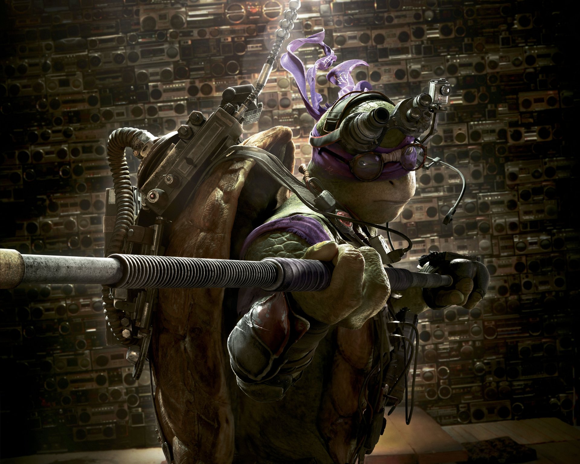 teenage mutant ninja turtles tmnt movie movie jeremy howard donatello don donny action adventure comedy fantasy sci-fi nickelodeon paramount pictures green reptiles ninja with purple bandana mask technician armor weapon a bo staff binocular