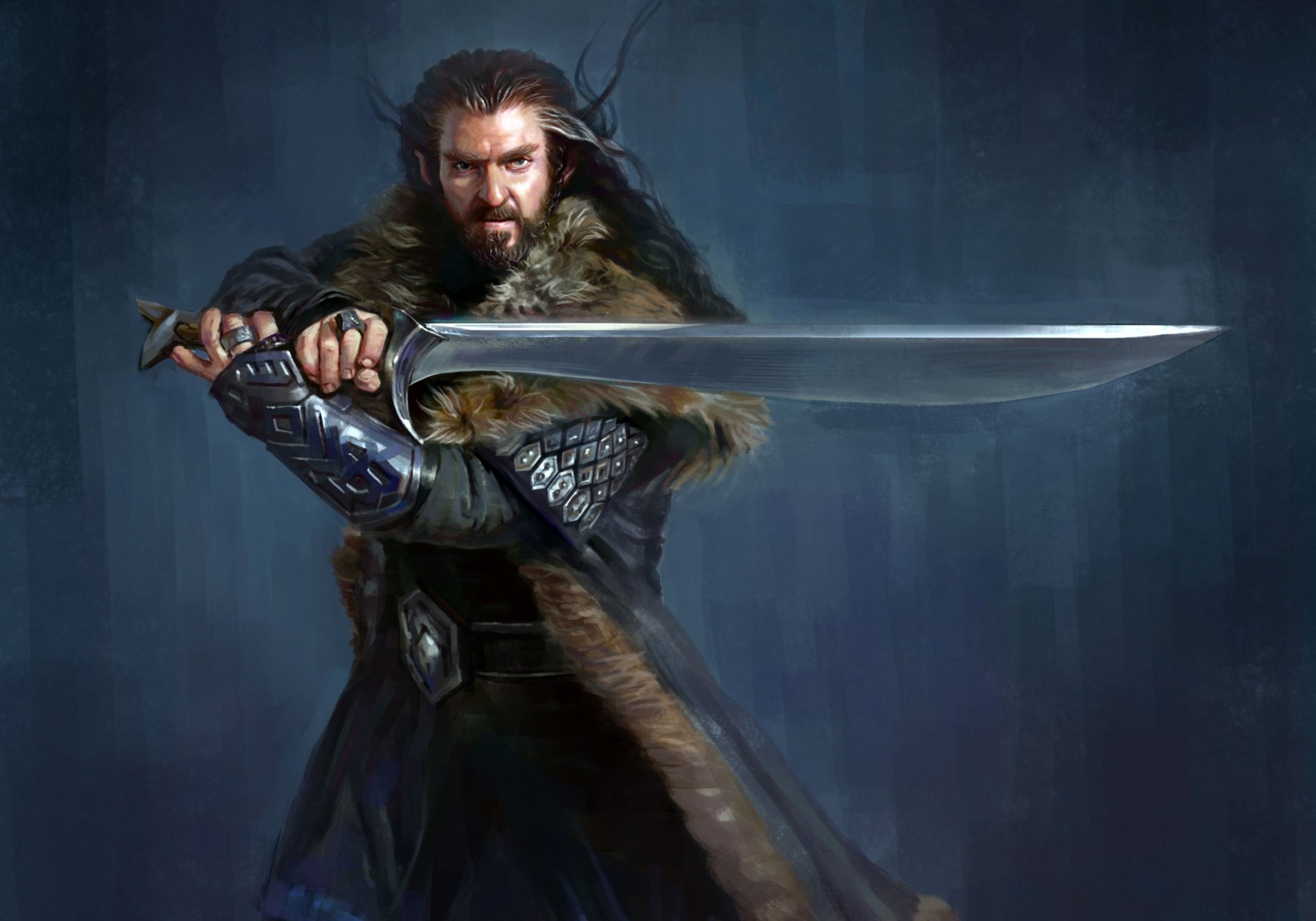 arte el señor de los anillos el hobbit un viaje inesperado thorin enano espada fondo