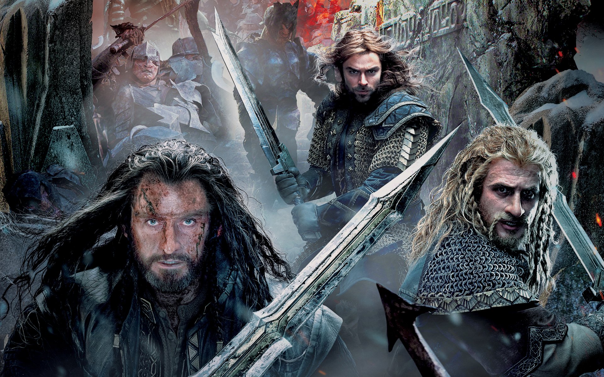 le hobbit: la bataille des cinq armées fantasy affiche nains orcs épée cotte de mailles thorin richard armitage richard armitage aidan turner aidan turner phili dean o gorman dean o gorman