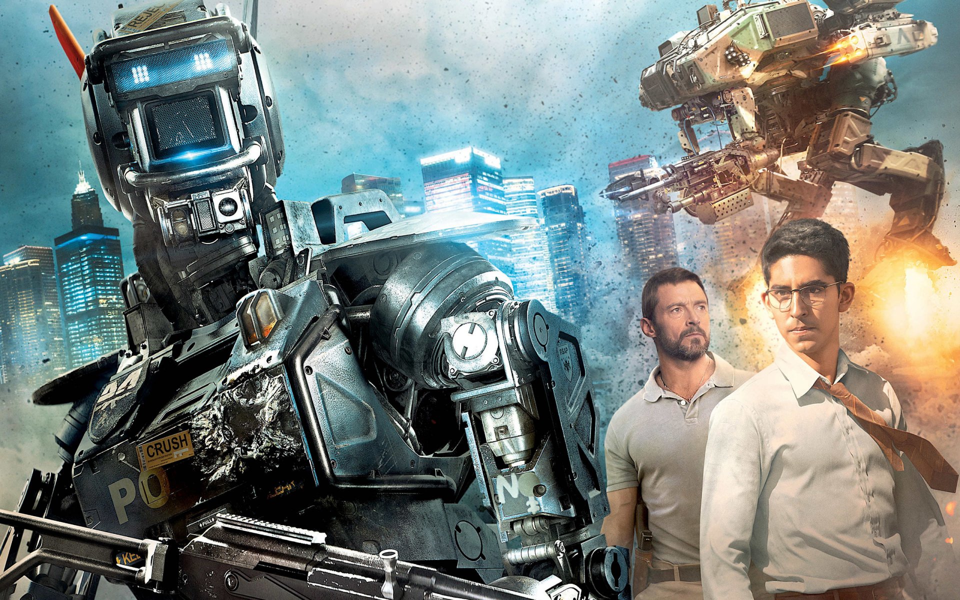 robot llamado chappy chico póster robots disparos armas sharlto copley dev patel hugh jackman