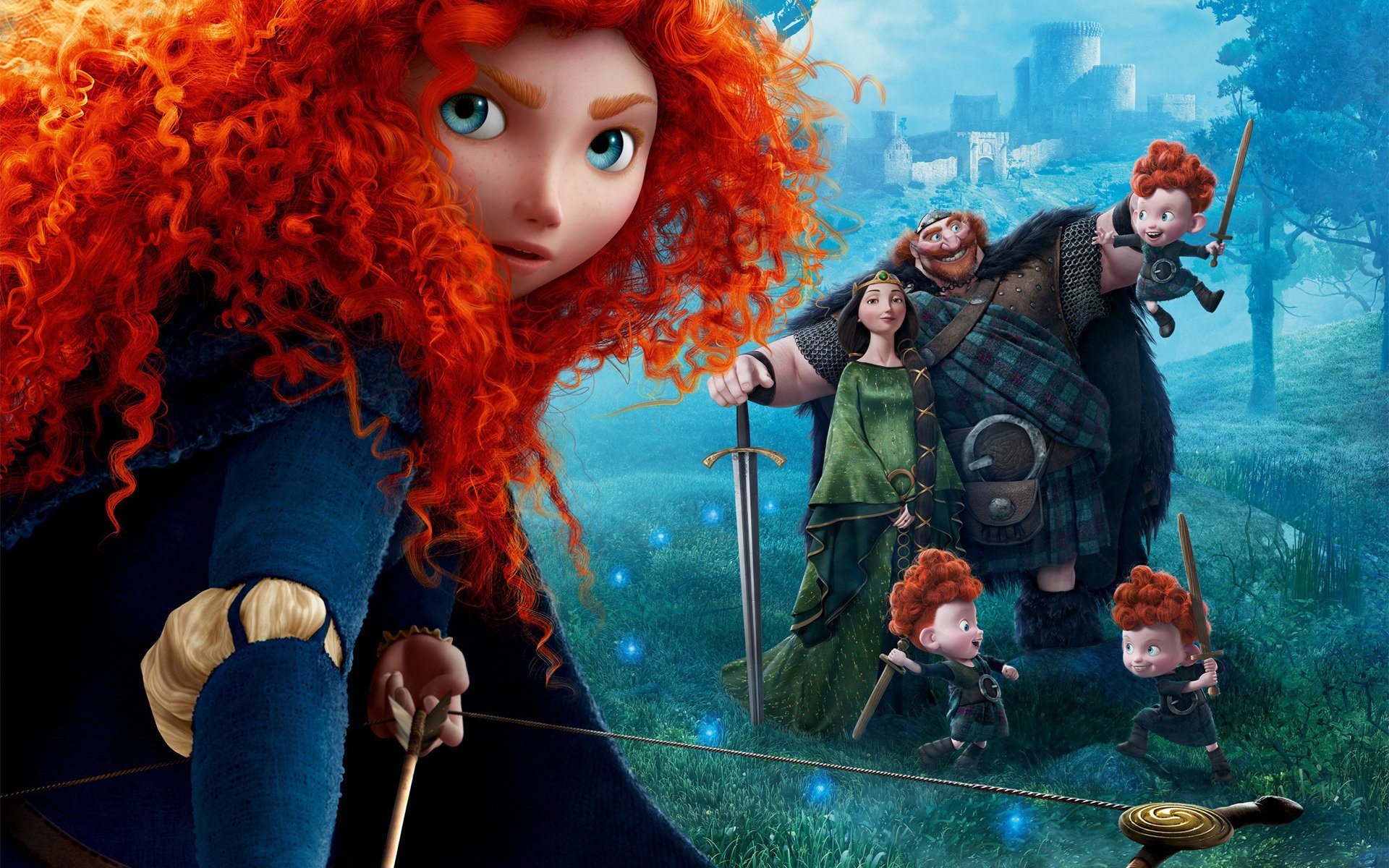 księżniczka merida film rude włosy archer disney szkocja rodzina król królowa film król fergus królowa elinor twierdza