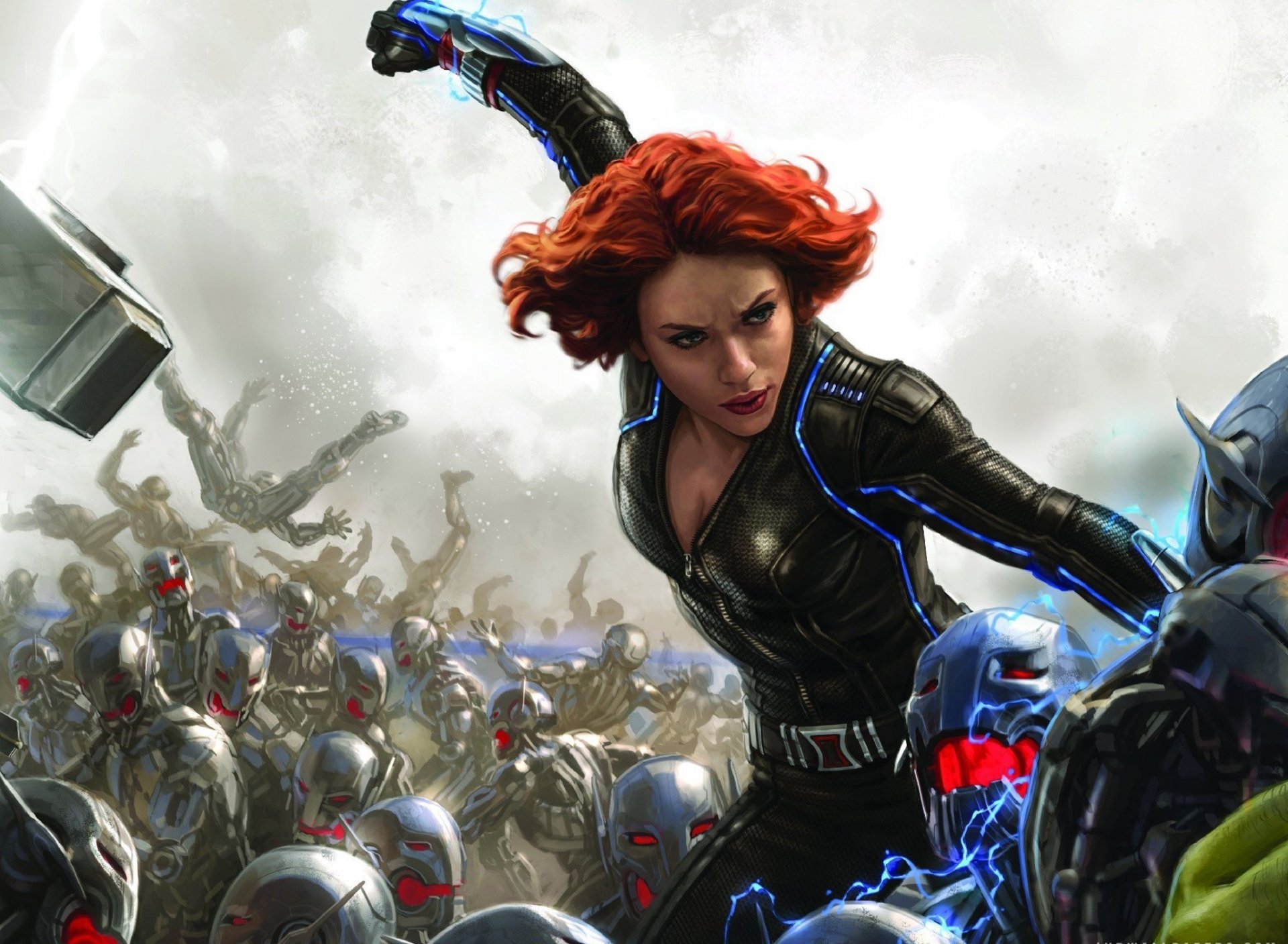 vengadores edad de ultron scarlett johansson natasha romanova viuda negra vengadores película marvel marvel 2015 aventura película de marvel fantasía ciencia ficción guerra batalla combate batalla robots cyborg pelirroja pelo rojo mujer chica comic