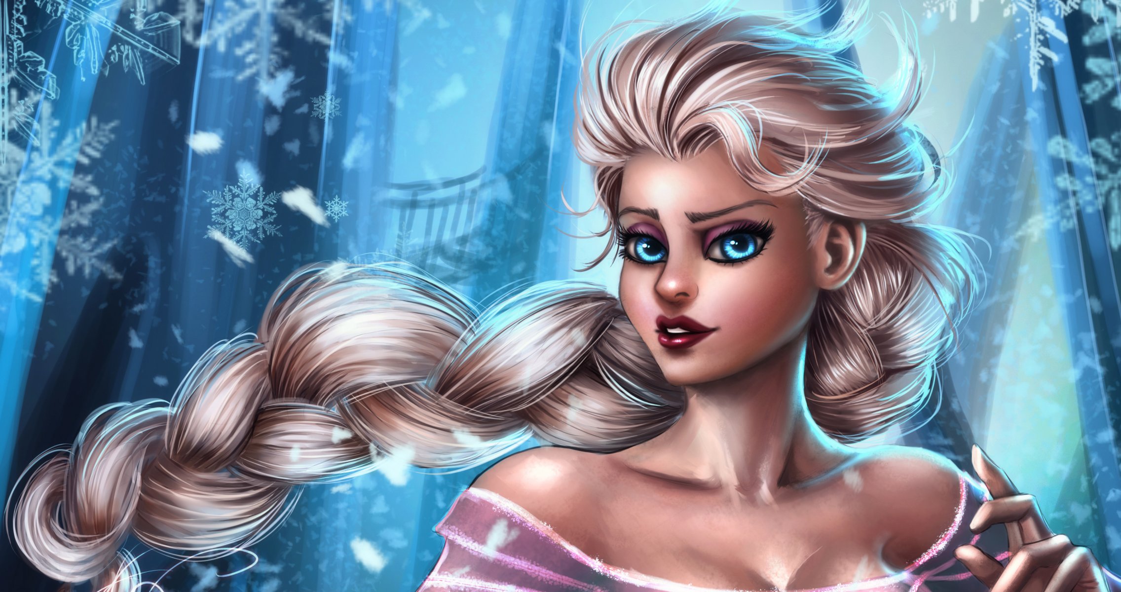 reine des neiges elsa congelé walt disney dessin animé disney regard cheveux flocons de neige