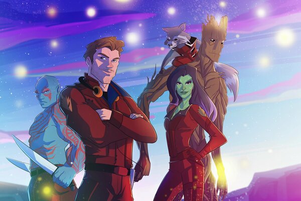 Gardiens de la galaxie Marvel dessinés à la main