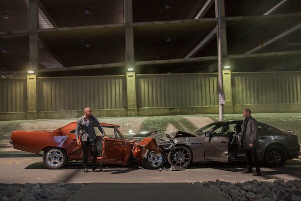 A shot of Van Diesel and Jason Statham s accident from the movie Fast and Furious 7 