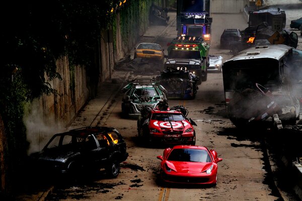 Escena de la película Transformers 3 con coches