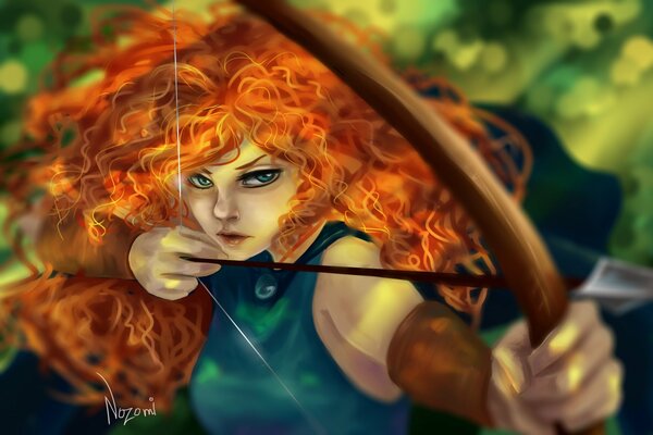 Red-haired girl with a bow and arrow