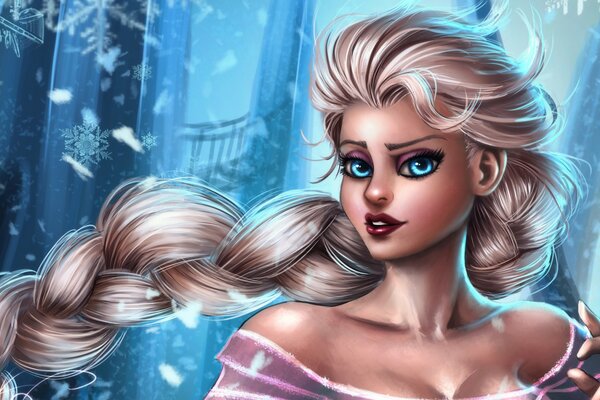 Elsa della regina delle nevi con una lunga treccia