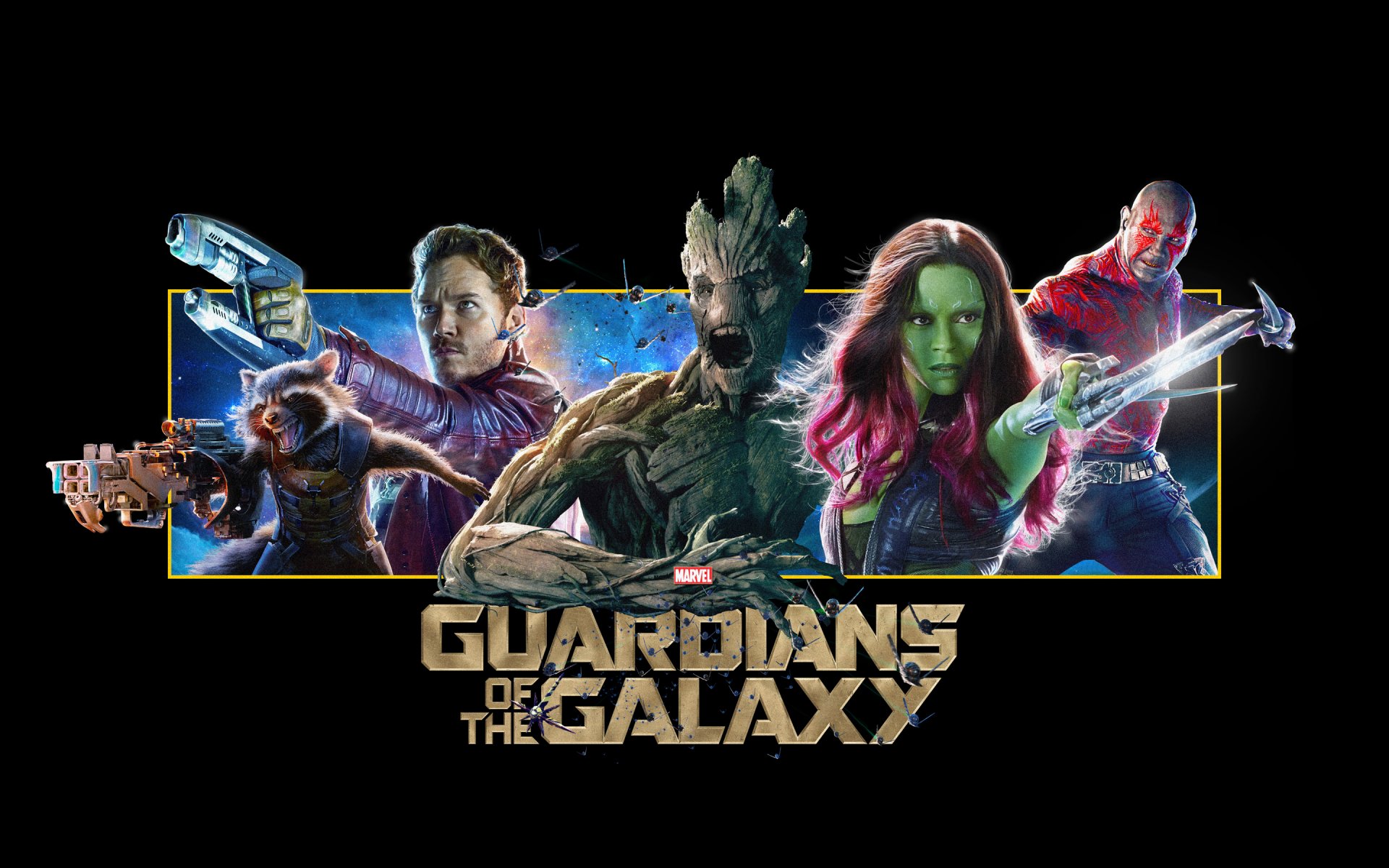 chris pratt peter quill star-lord guardianes de la galaxia zoe saldana gamora batista drax destructor brawl destructor vin diesel groot bradley cooper cohete mapache