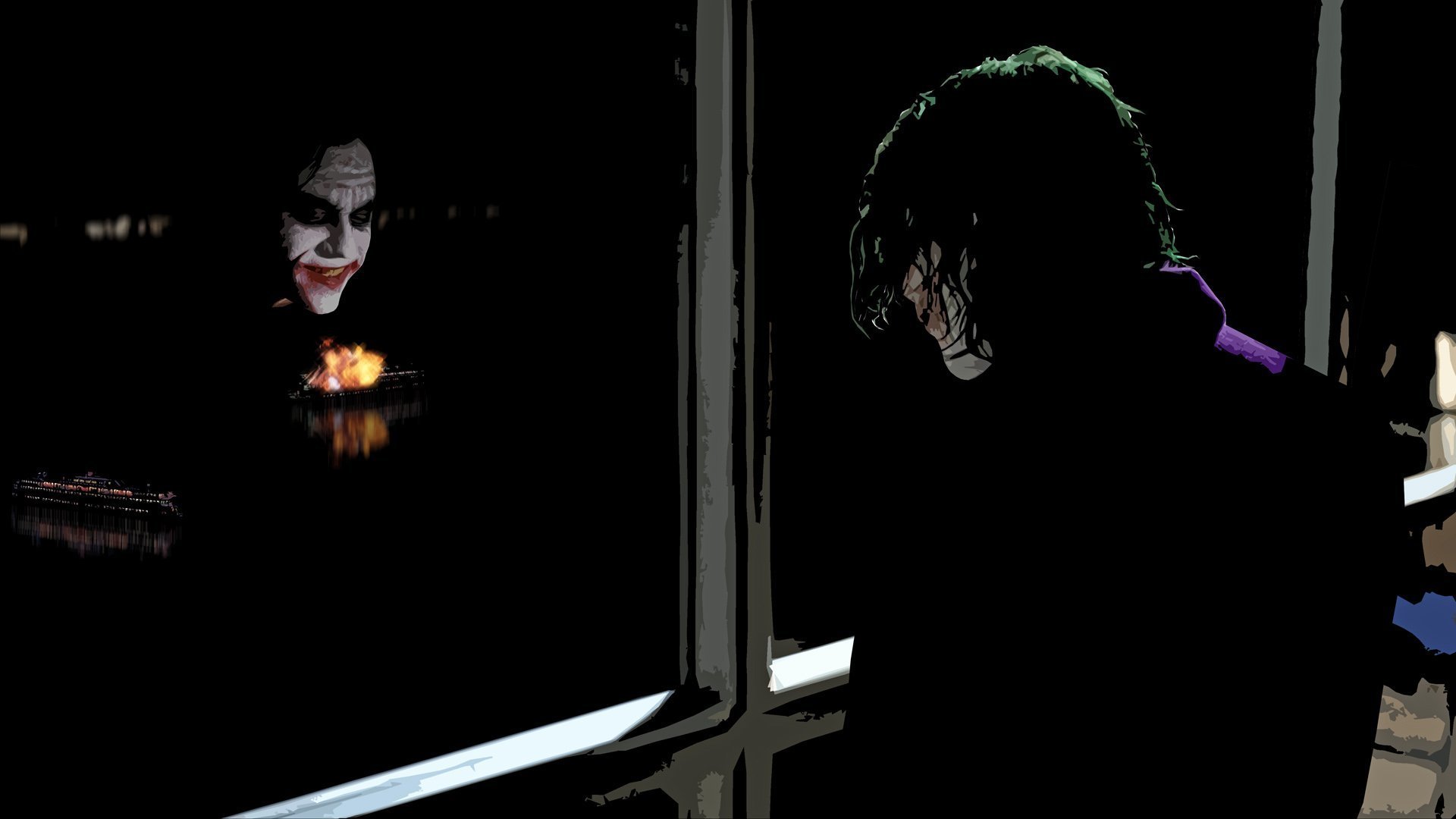 dunkler ritter joker heath ledger fähren reflexion