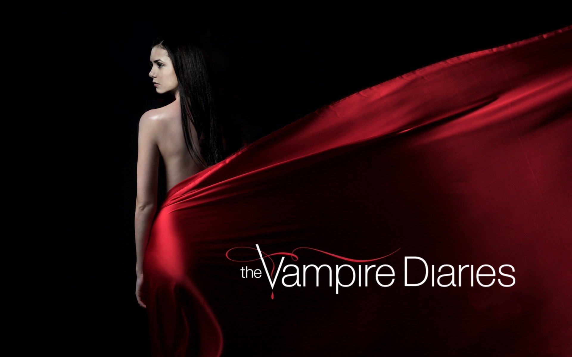 the vampire diaries tv series nina dobrev actress black background brunette