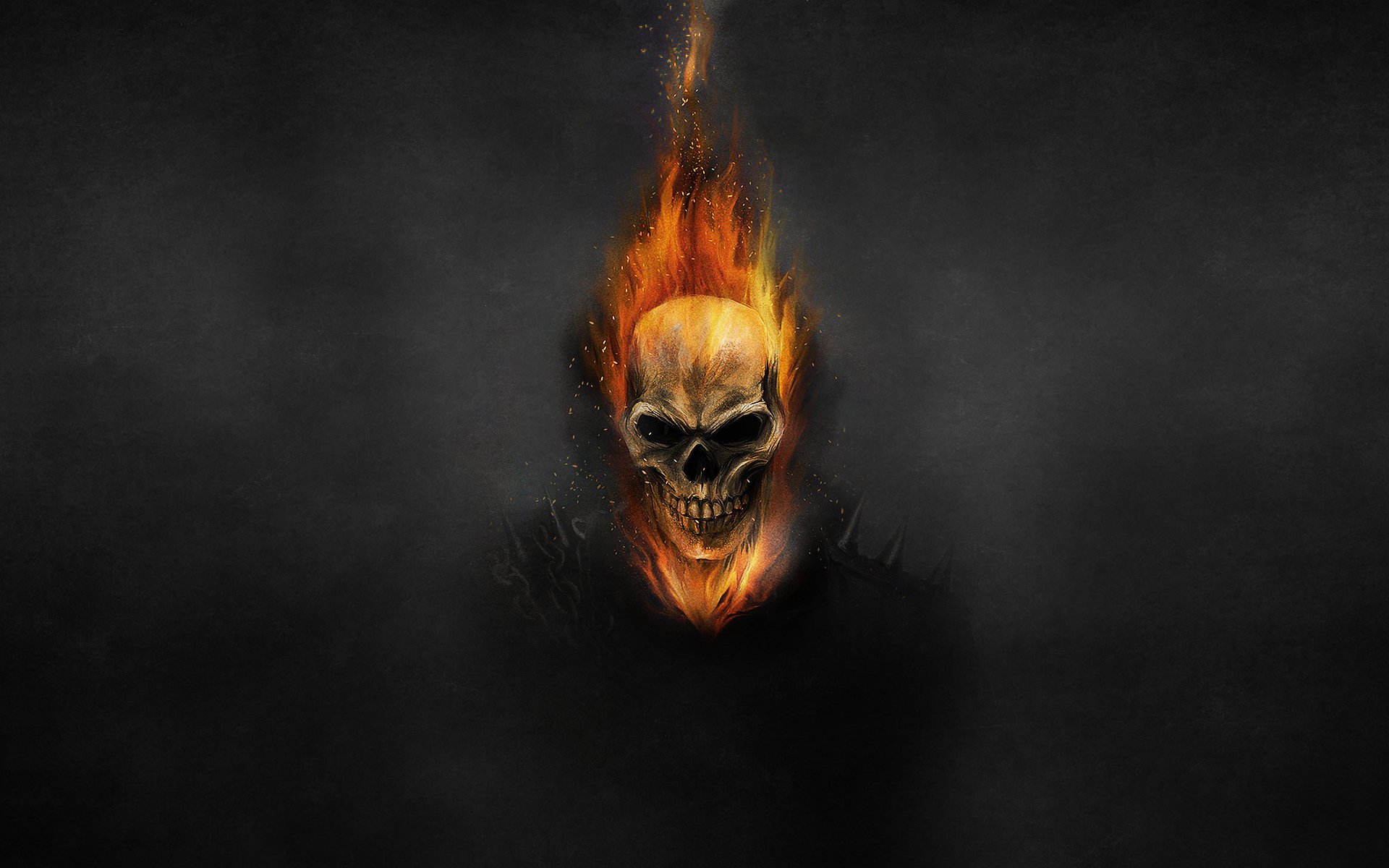 призрачный гонщик ghost rider скелет череп огонь цепь темный фон