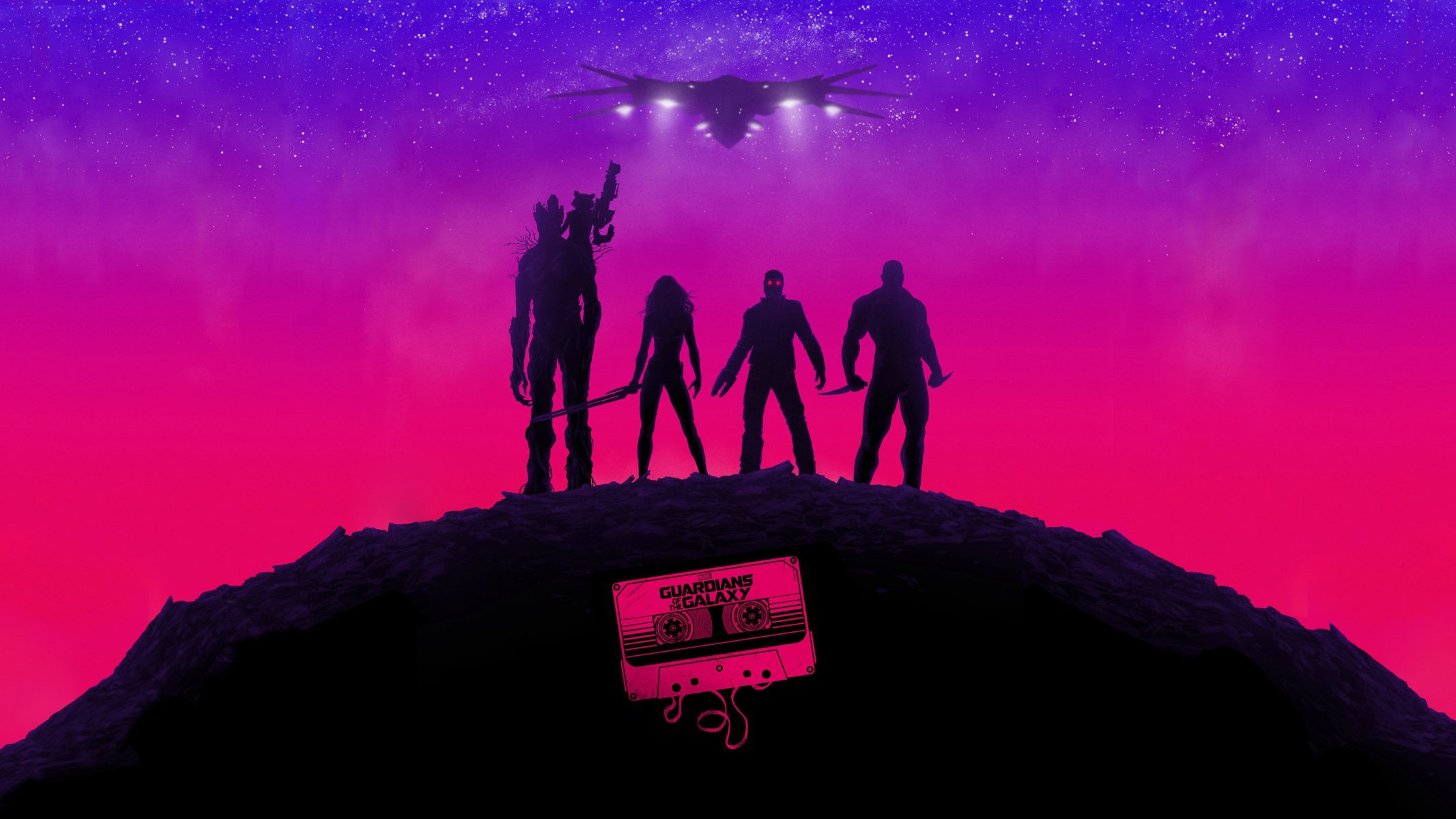 guardianes de la galaxia arte cartel película pelea groot cohete gamora star-lord