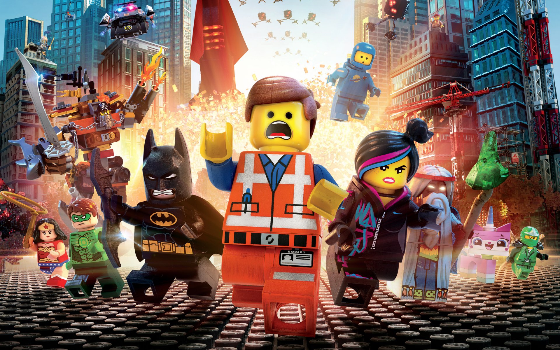 film lego 2014 batman niesamowita kobieta zielona latarnia batman.wonder woman.zielona latarnia robot mag drapacze chmur eksplozja